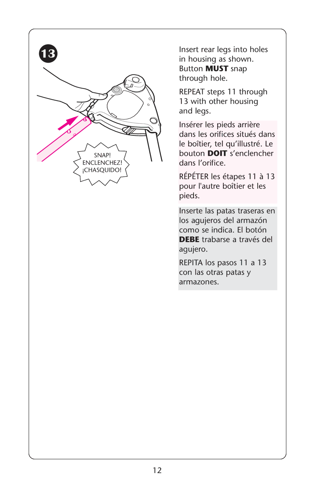 Graco ISPS040AB manual Snap Enclenchez ¡CHASQUIDO 