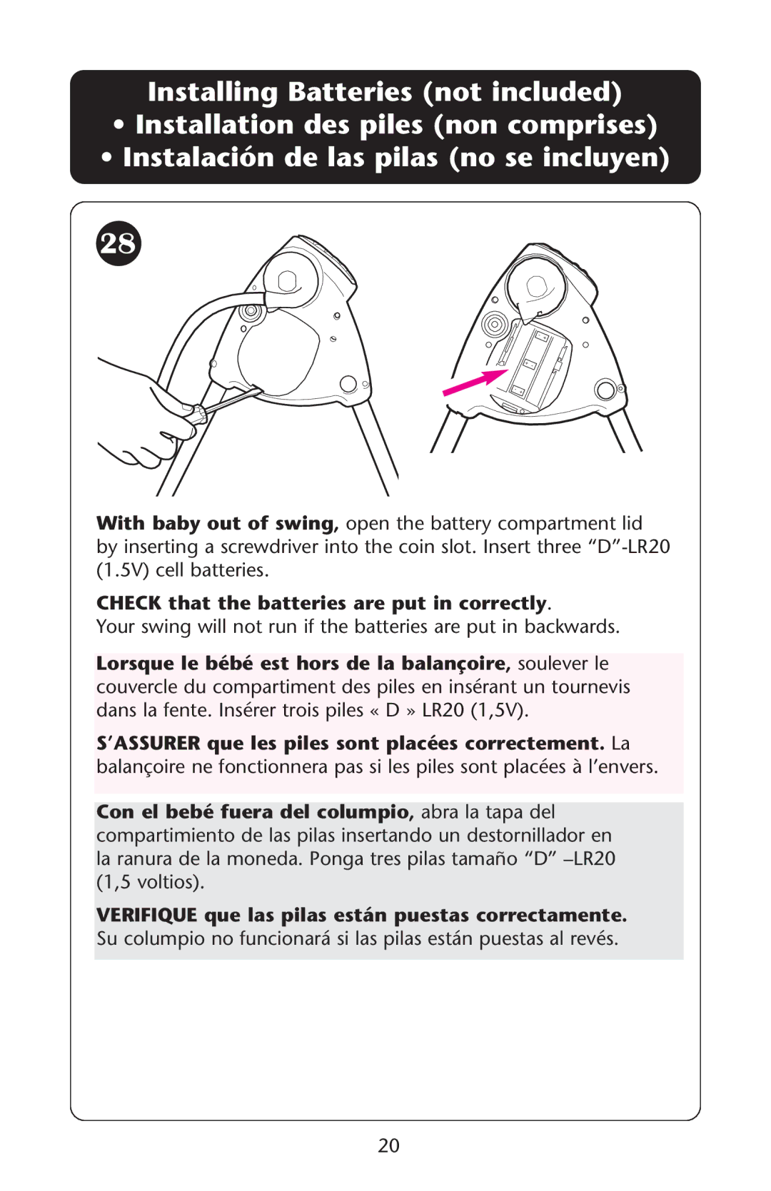 Graco ISPS040AB manual Check that the batteries are put in correctly 