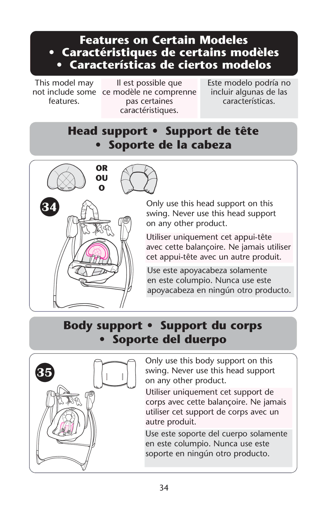 Graco ISPS040AC owner manual Head support Support de tête Soporte de la cabeza 