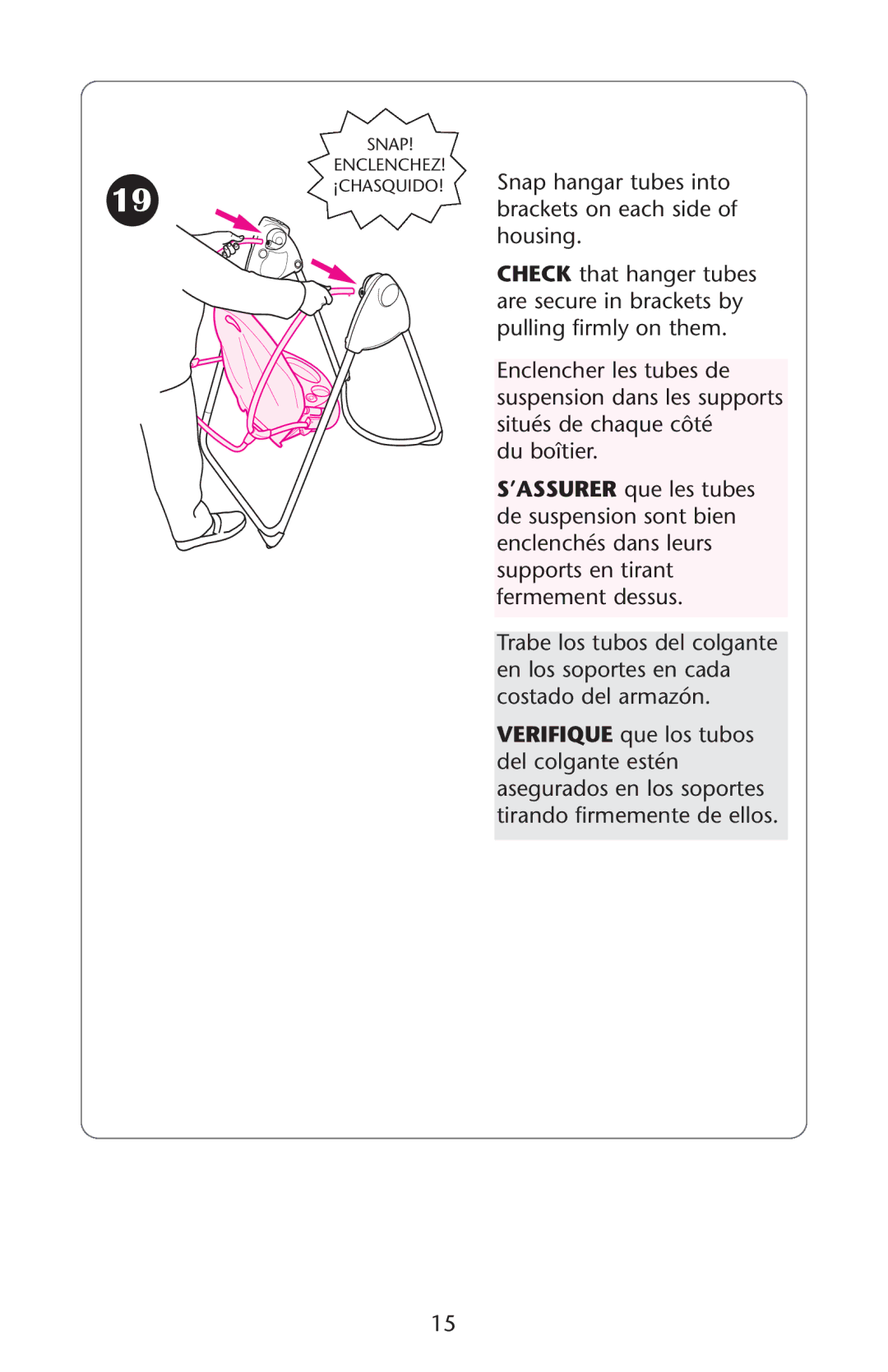 Graco ISPS041AA manual Snap Enclenchez 19 ¡CHASQUIDO 