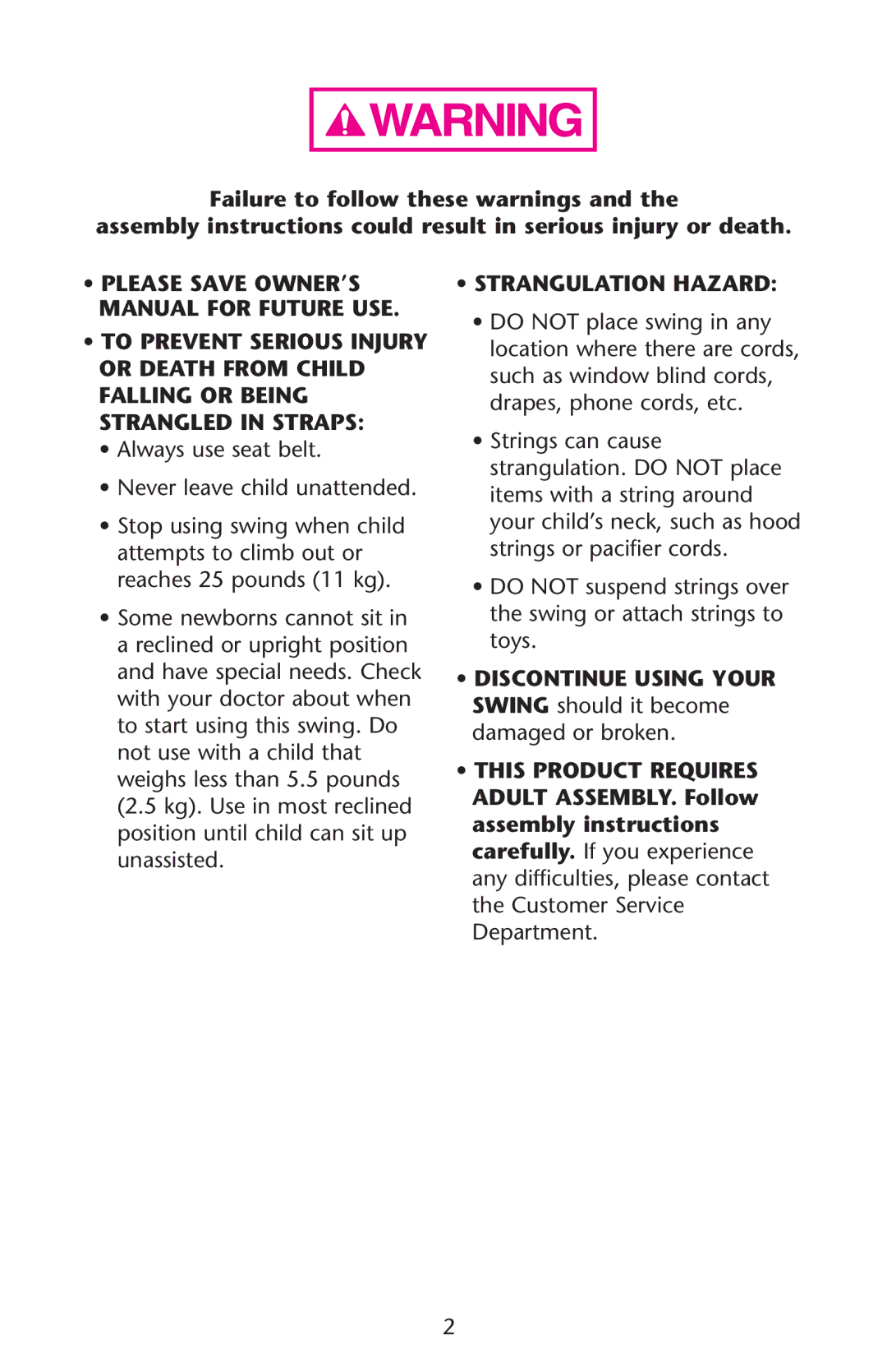 Graco ISPS041AA manual Strangulation Hazard 