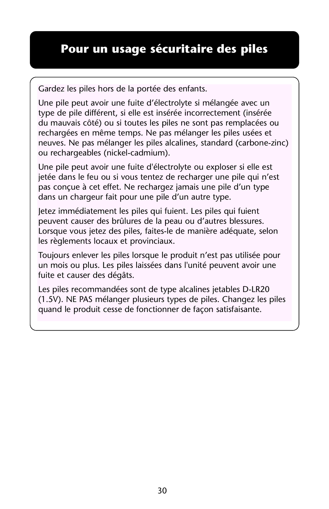 Graco ISPS042AA manual Pour un usage sécuritaire des piles 