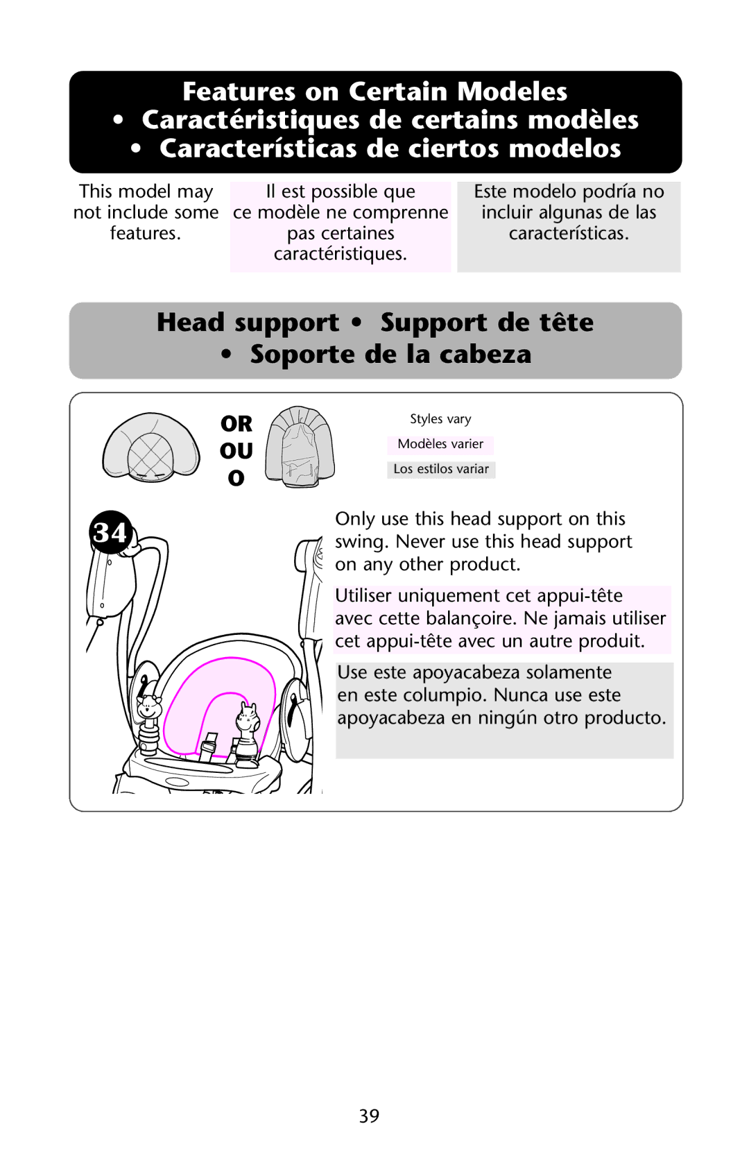 Graco ISPS042AA manual Head support Support de tête Soporte de la cabeza 