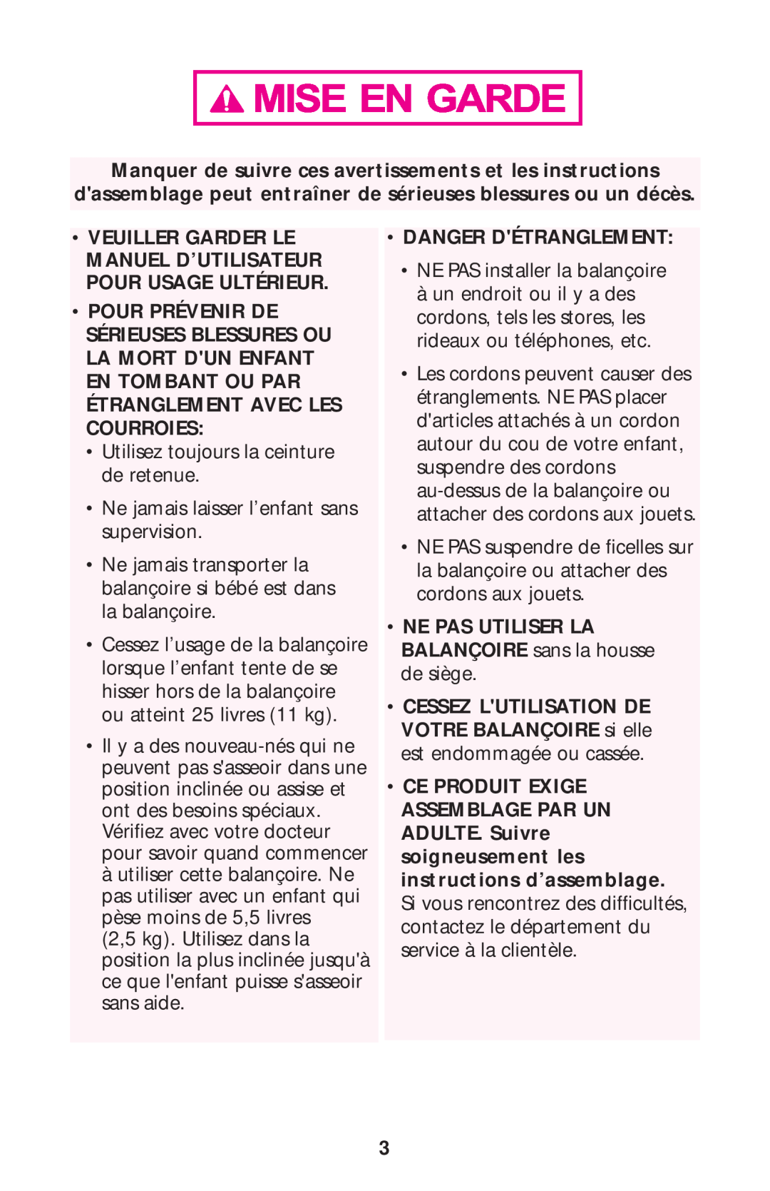 Graco ISPS055AA manual Manquer de suivre ces avertissements et les instructions 