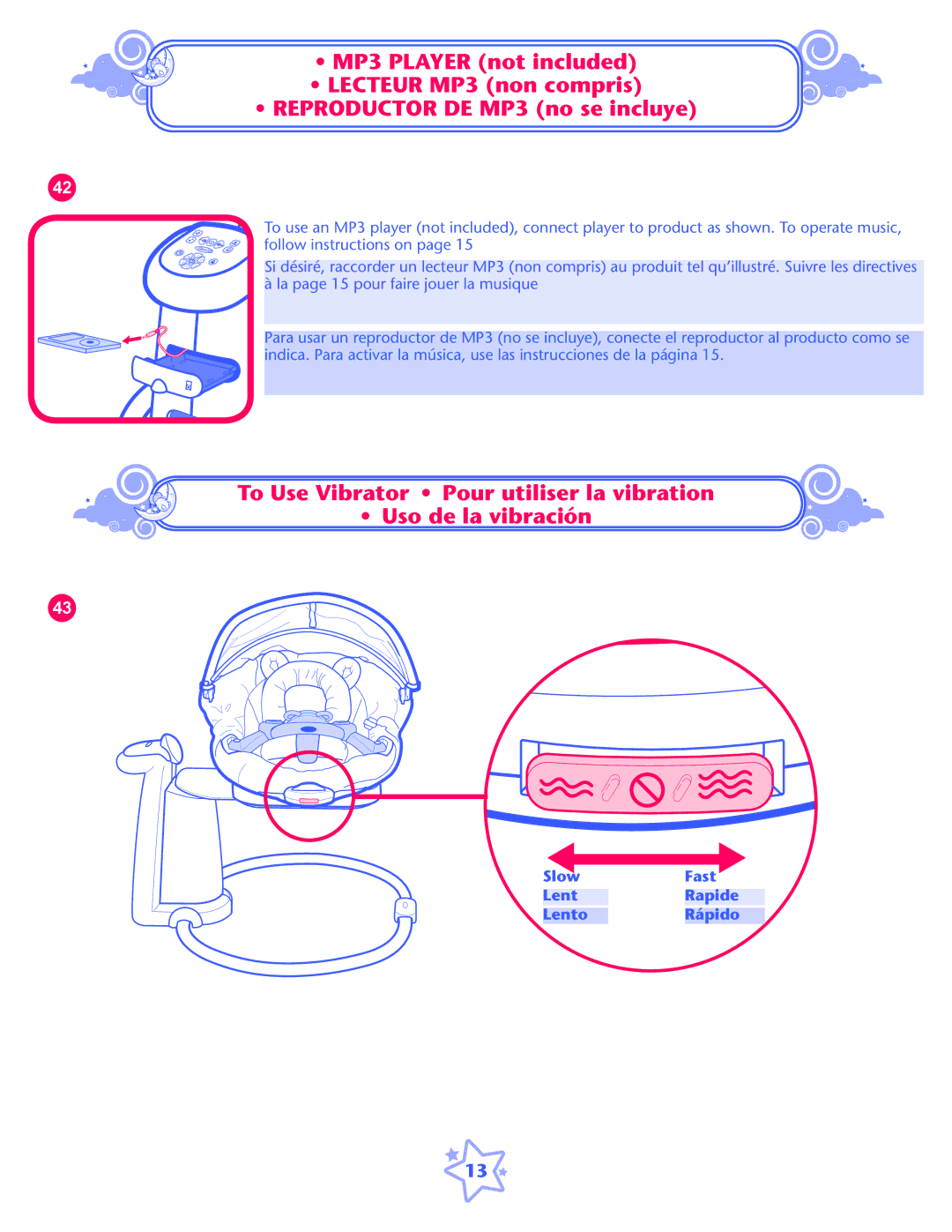 Graco ISPS057AB owner manual Slow Fast Lent Rapide Lento Rápido 