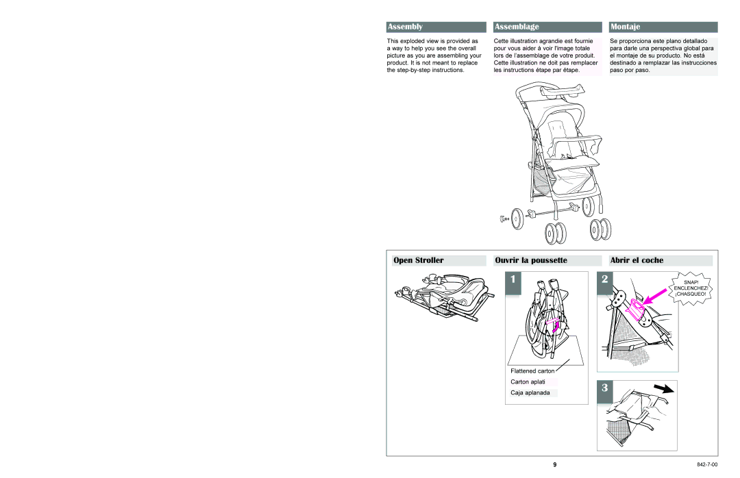 Graco L6820, L6830 manual Assembly Assemblage Montaje, Open Stroller Ouvrir la poussette 