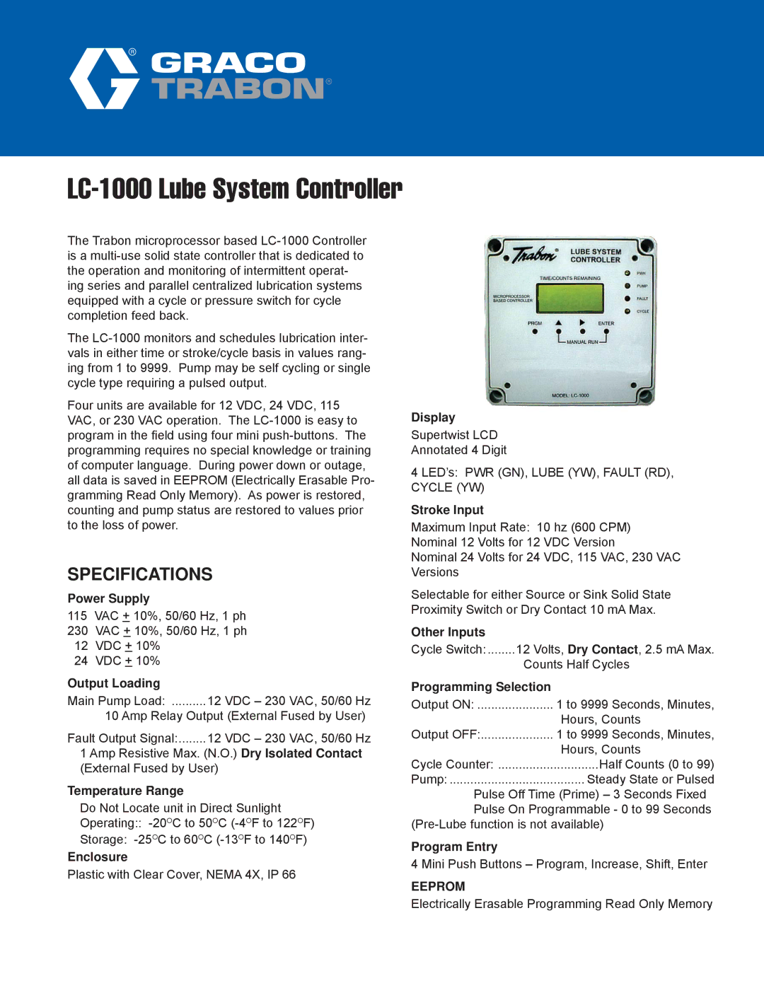 Graco LC-1000 specifications Specifications 