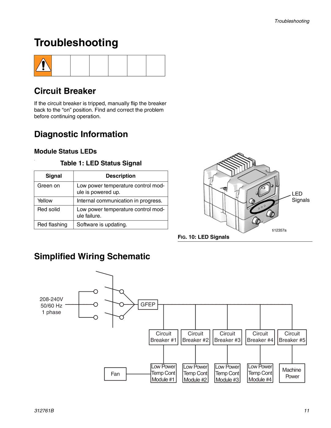 Graco LC0252 Troubleshooting, Circuit Breaker, Diagnostic Information, Simplified Wiring Schematic, Signal Description 