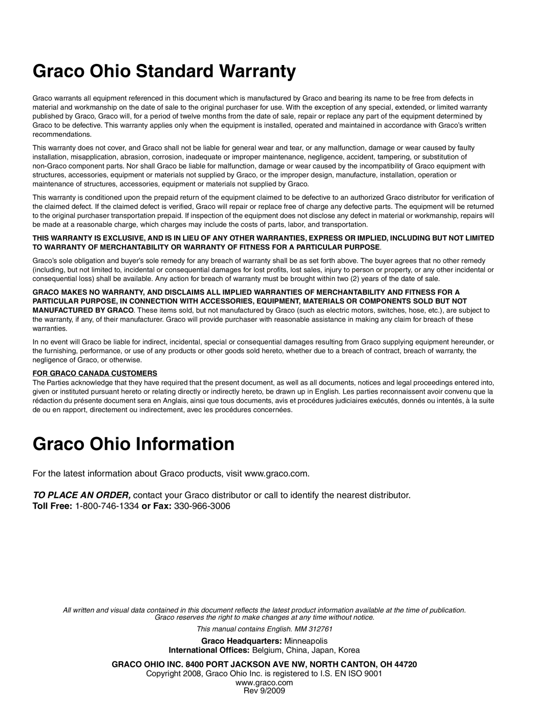 Graco LC0253, LC0250, LC0251, LC0252 important safety instructions Graco Ohio Standard Warranty, Graco Ohio Information 