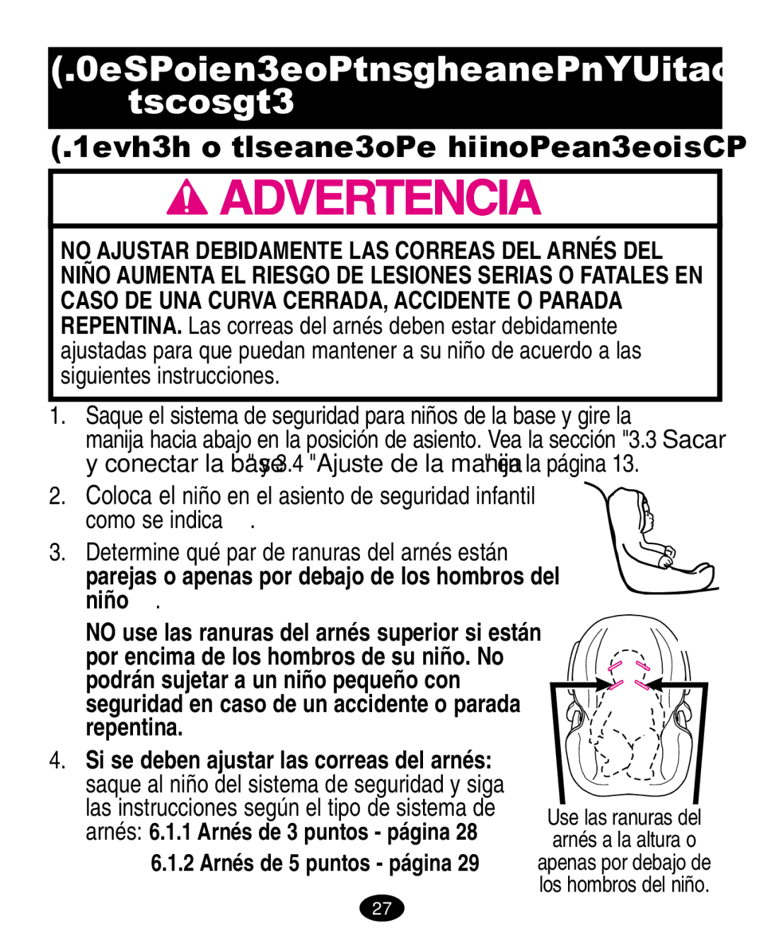 Graco LiteRiders manual Usar el asiento de seguridad infantil, Colocación de las correas del arnés 