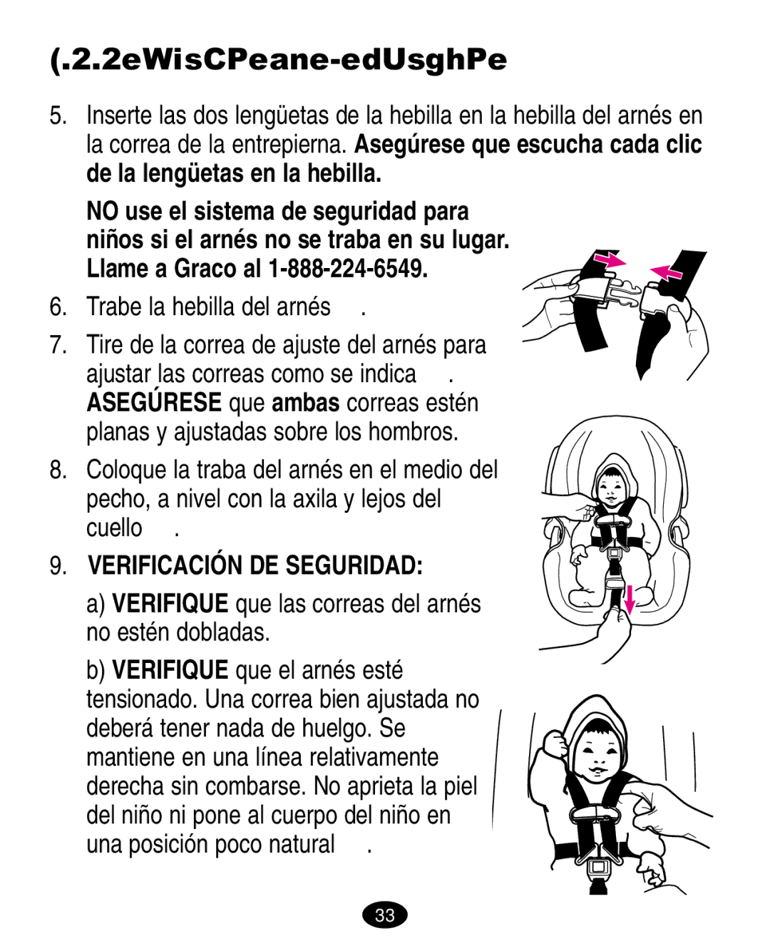 Graco LiteRiders manual 2 Arnés de 5 puntos, Trabe la hebilla del arnés  