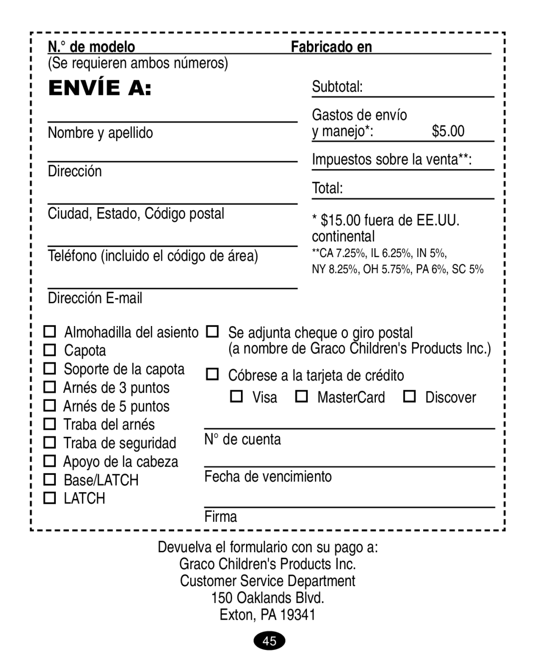 Graco LiteRiders manual Envíe a 