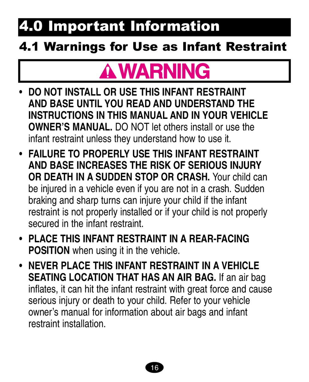 Graco LiteRiders manual Important Information 