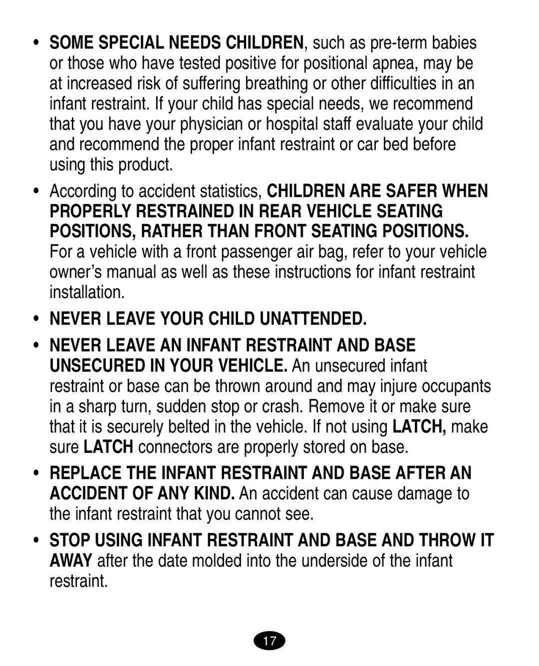 Graco LiteRiders manual Never Leave Your Child Unattended 