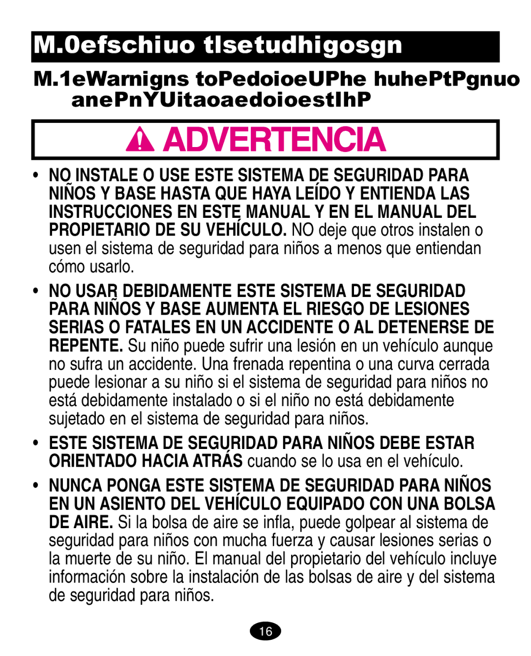 Graco LiteRiders manual Información importante, Advertencias para uso como sistema De seguridad para niños 