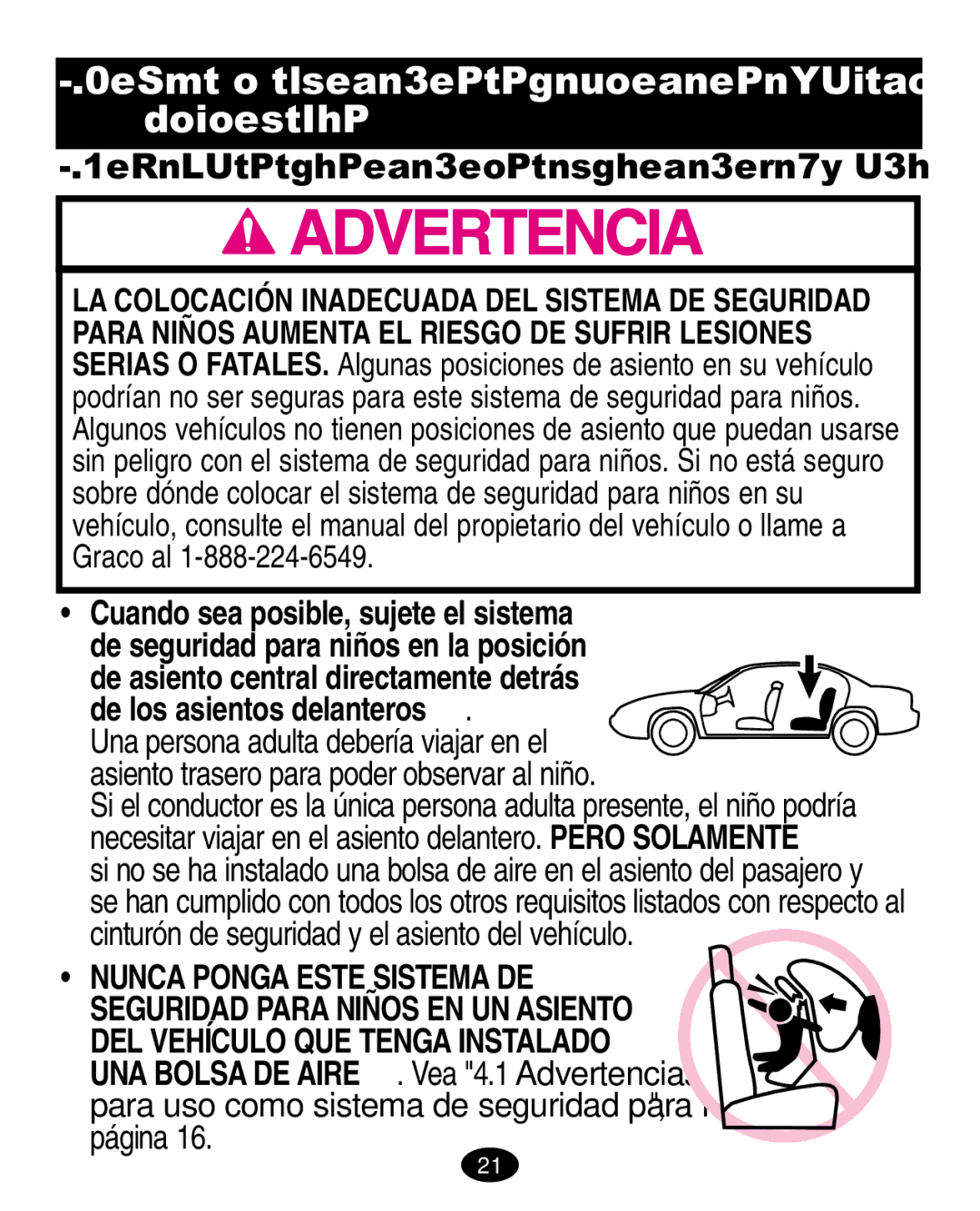 Graco LiteRiders manual Cinturón de seguridad y el asiento del vehículo, Nunca Ponga Este Sistema DE, Página 