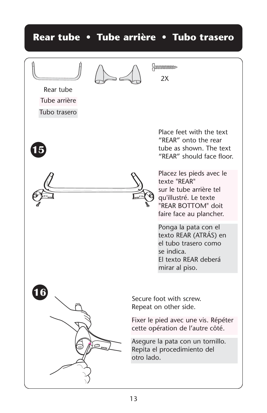 Graco Lovin' Hug Swing manual Rear tube Tube arrière Tubo trasero 