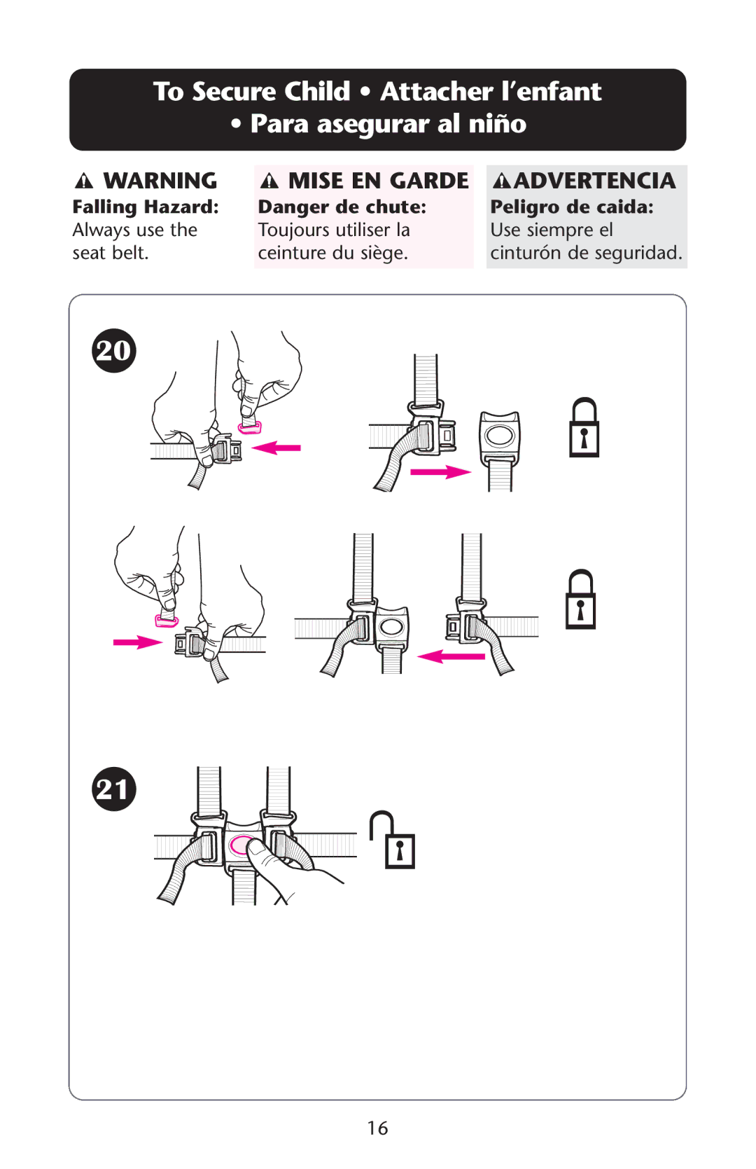 Graco Lovin' Hug Swing manual To Secure Child Attacher l’enfant Para asegurar al niño, Mise EN Garde Advertencia 