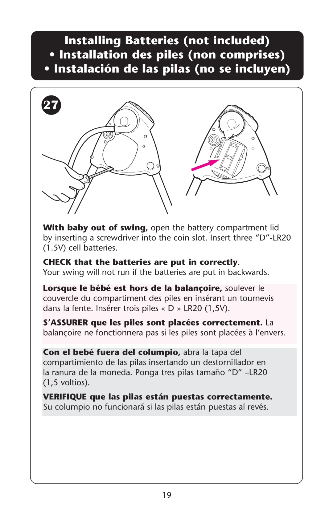 Graco Lovin' Hug Swing manual Check that the batteries are put in correctly 