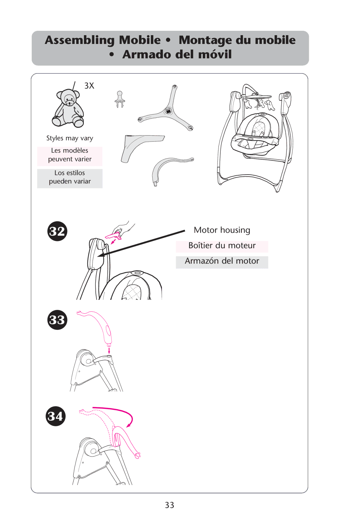 Graco Lovin' Hug Swing manual Assembling Mobile Montage du mobile Armado del móvil 