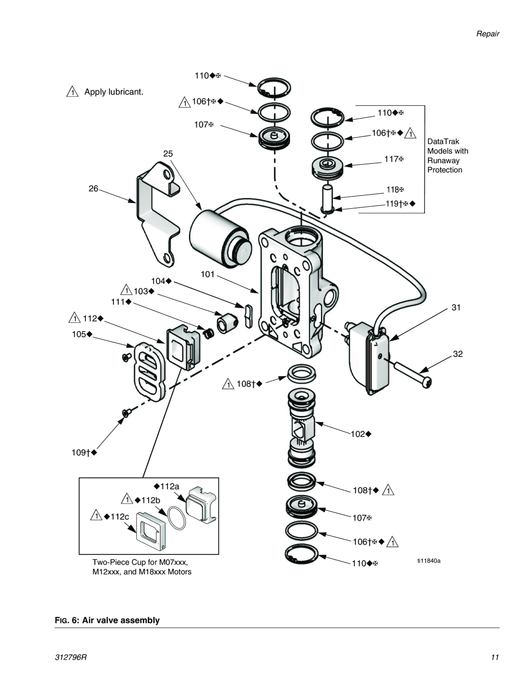 Graco M07xxx, M34xxx, M18xxx, M04xxx, M02xxx, M12xxx important safety instructions Air valve assembly 