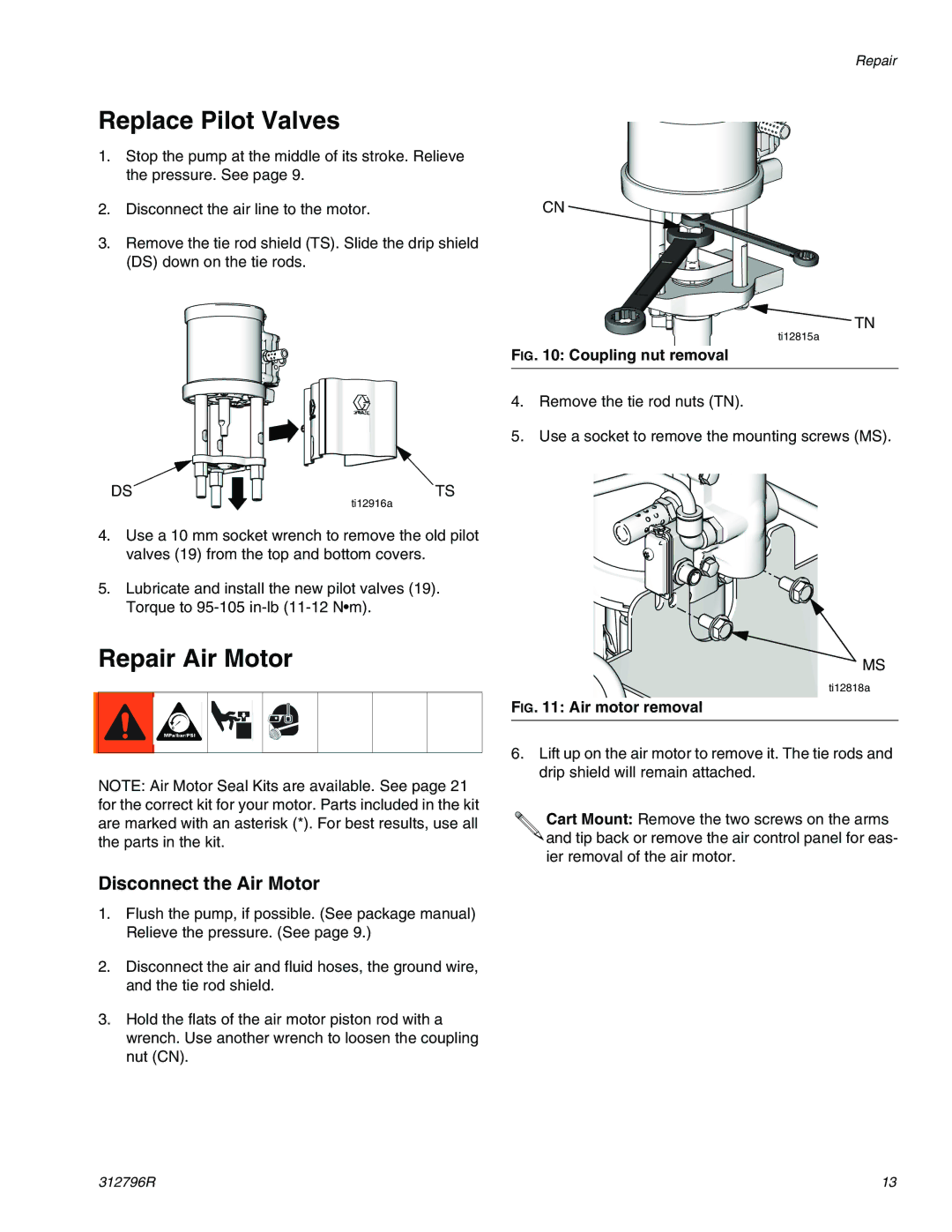 Graco M18xxx, M34xxx, M04xxx, M02xxx, M12xxx, M07xxx Disconnect the Air Motor, Coupling nut removal 