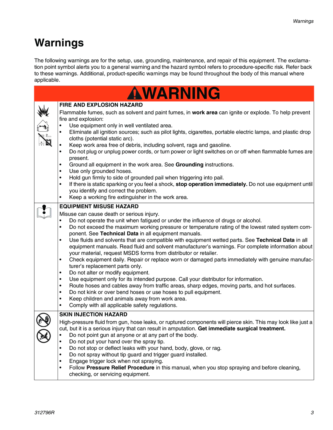 Graco M02xxx, M34xxx, M18xxx, M04xxx, M12xxx, M07xxx important safety instructions Fire and Explosion Hazard 