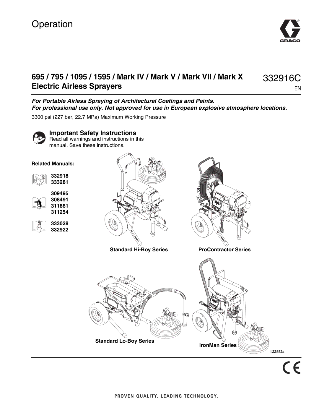 Graco Mark VII, Mark IV, Mark X, 795, 695, 1095, 1595 important safety instructions 332916C, Important Safety Instructions 