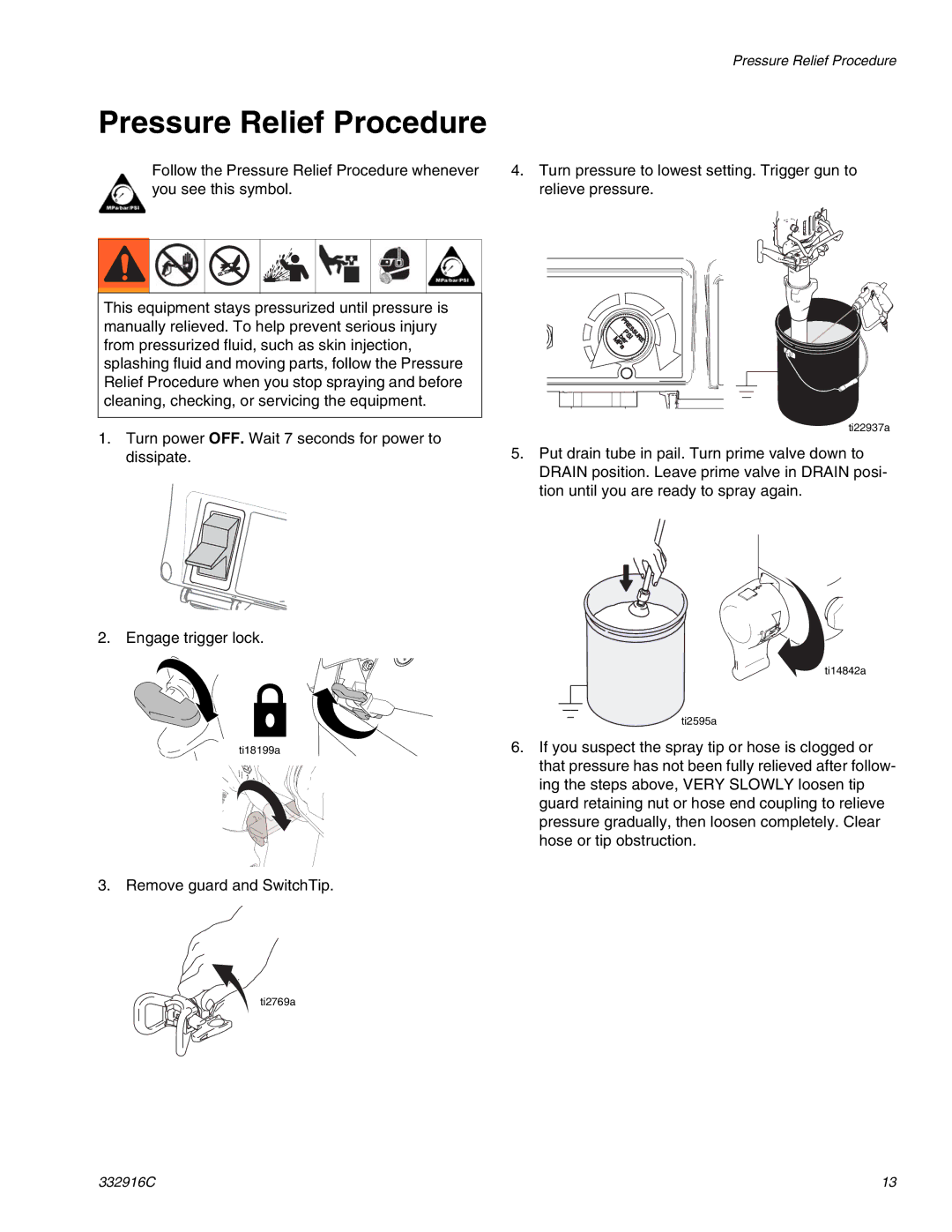 Graco 695, Mark VII, Mark IV, Mark X, 795, 1095, 1595 important safety instructions Pressure Relief Procedure 