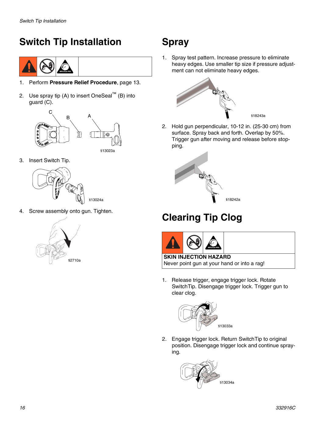 Graco Mark VII, Mark IV, Mark X, 795, 695, 1095, 1595 important safety instructions Switch Tip Installation 