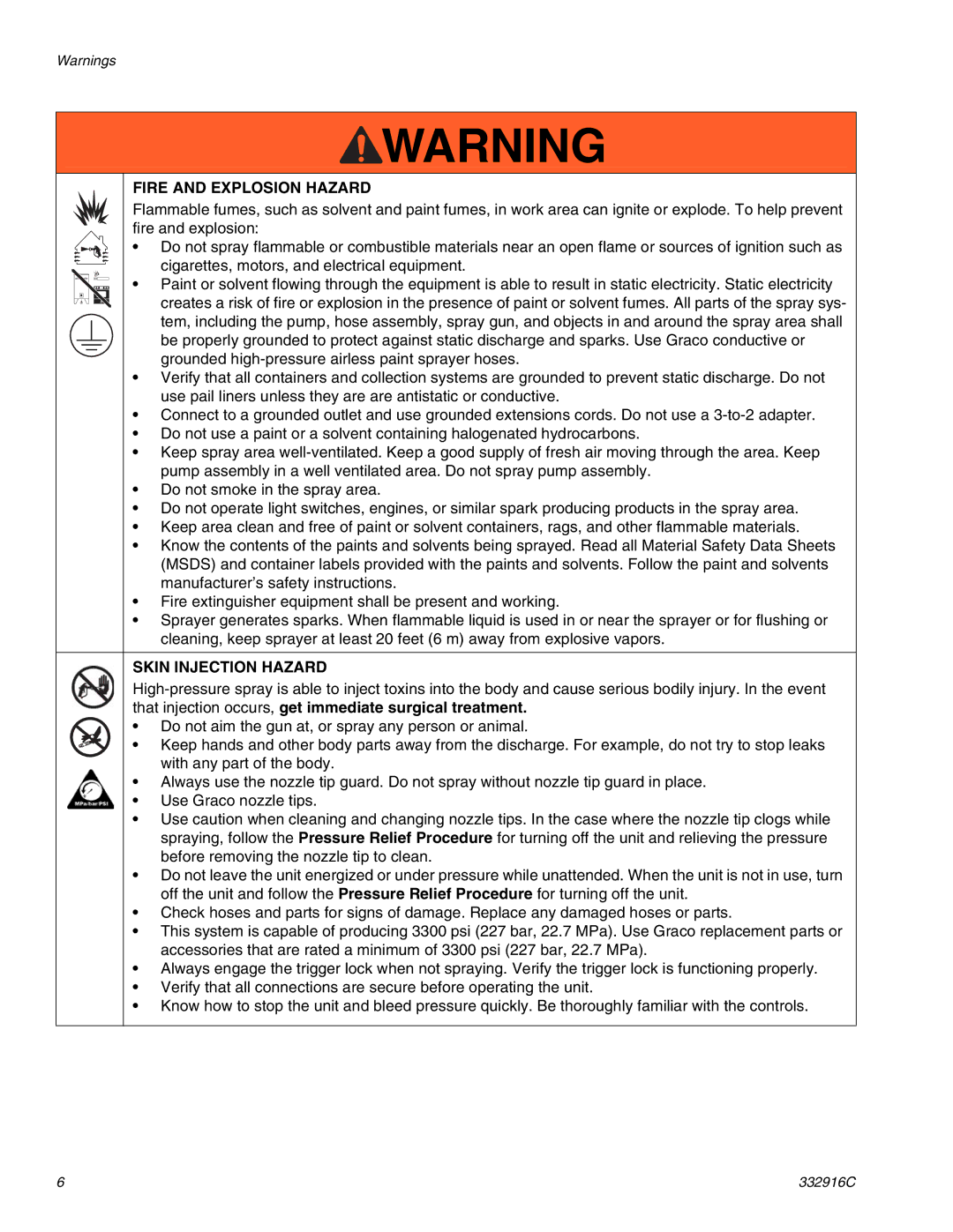 Graco 1095, Mark VII, Mark IV, Mark X, 795, 695, 1595 Fire and Explosion Hazard, Skin Injection Hazard 