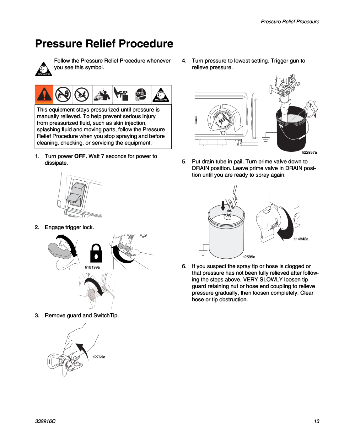 Graco 695, Mark VII, Mark IV, Mark X, 795, 1095, 1595 important safety instructions Pressure Relief Procedure 