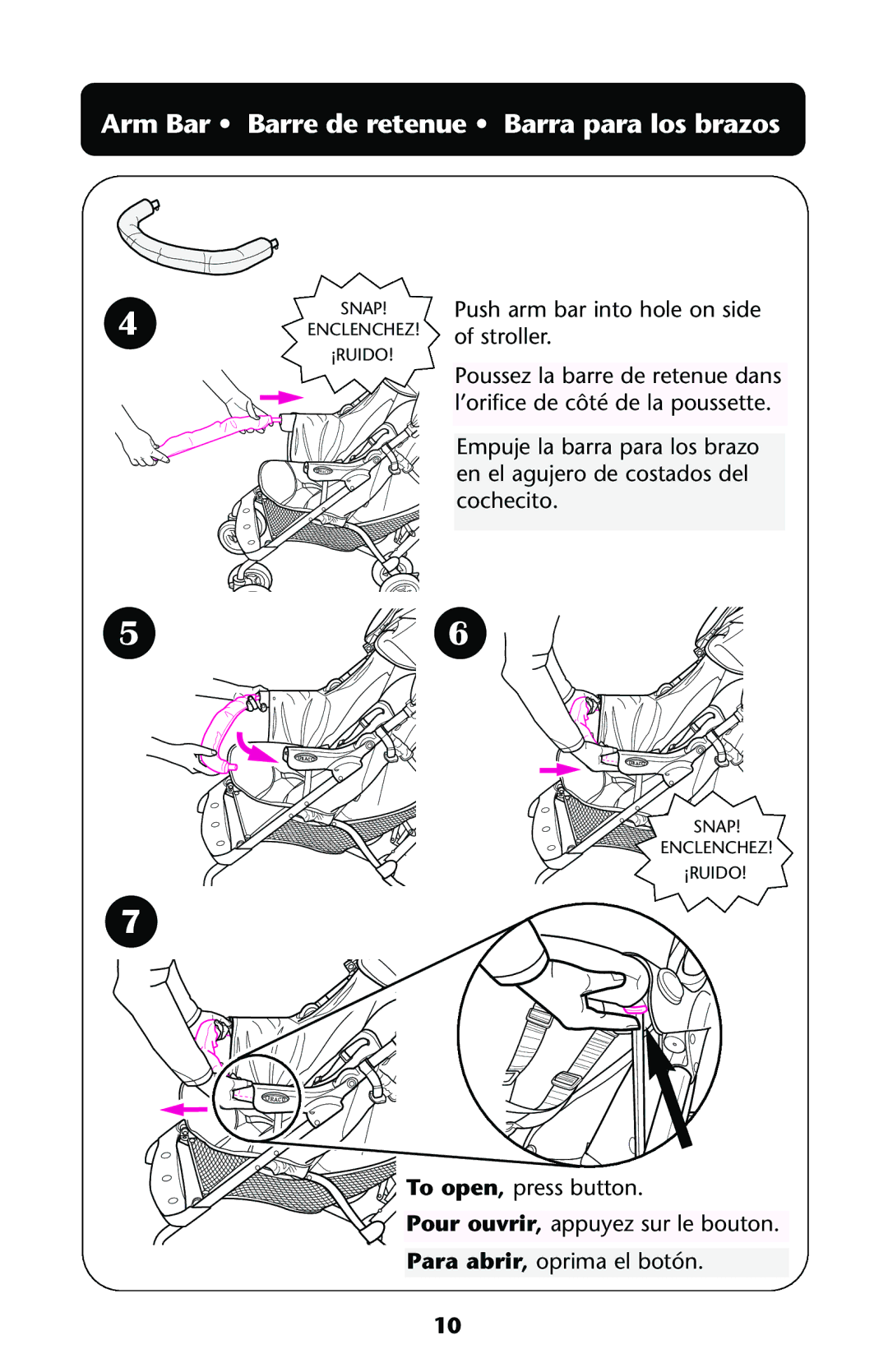 Graco Mosaic manual Arm Bar Barre de retenue Barra para los brazos 