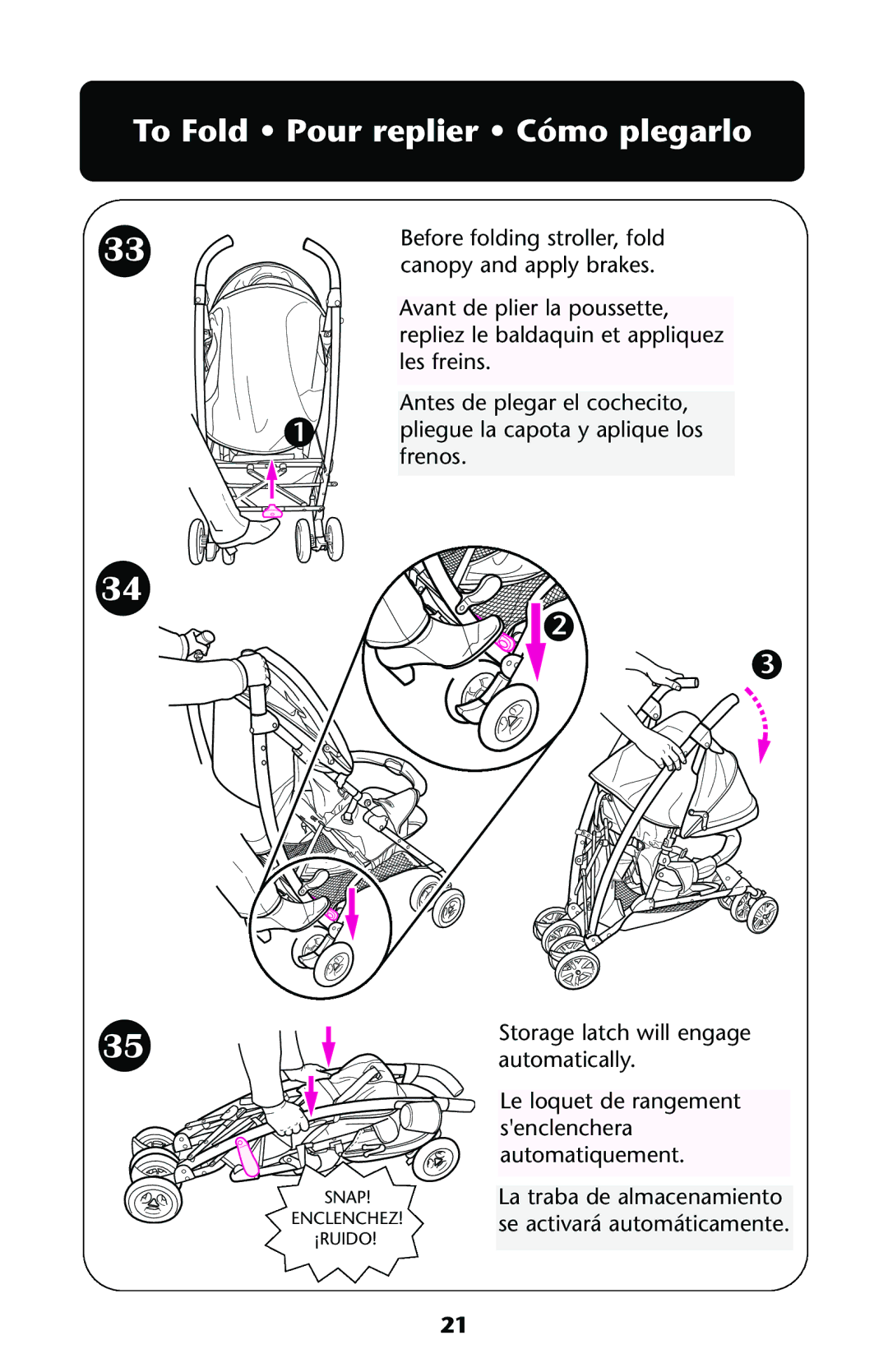 Graco Mosaic manual To Fold Pour replier Cómo plegarlo 