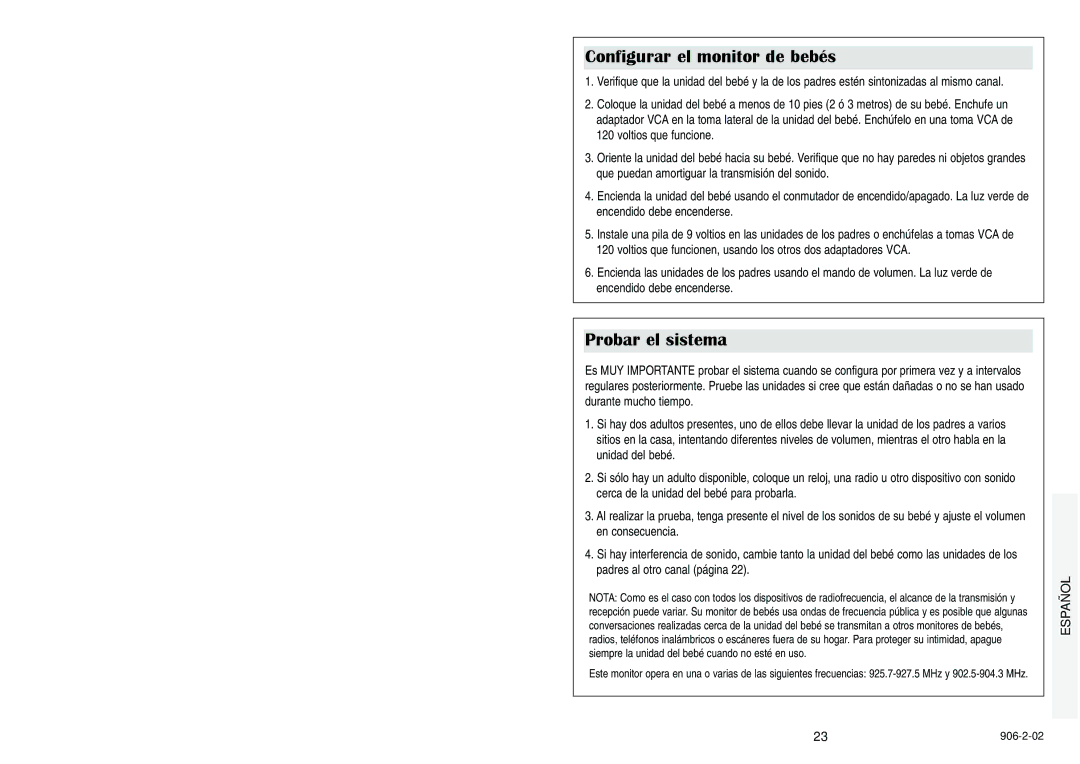 Graco Nursery Monitor manual Configurar el monitor de bebés, Probar el sistema 