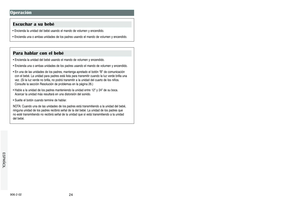 Graco Nursery Monitor manual Operación, Escuchar a su bebé, Para hablar con el bebé 