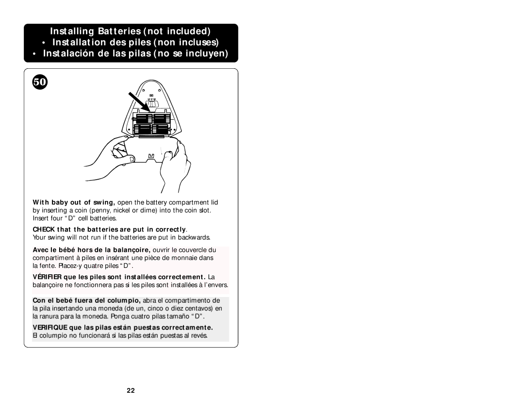 Graco Open Top Swings manual Check that the batteries are put in correctly 