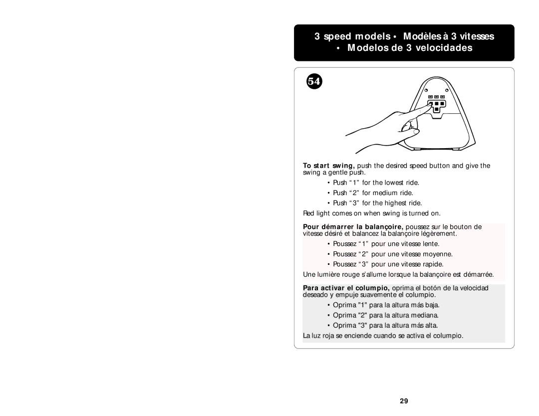 Graco Open Top Swings manual Speed models Modèles à 3 vitesses Modelos de 3 velocidades 