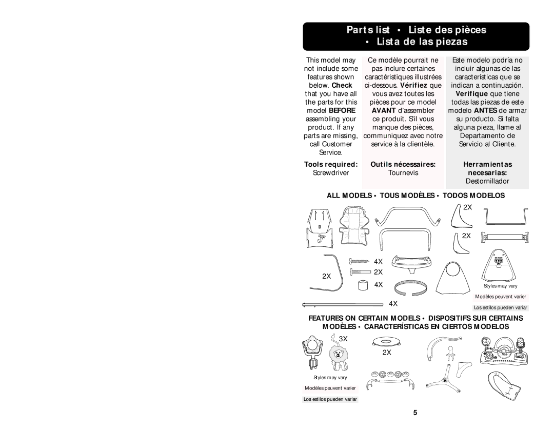 Graco Open Top Swings manual Parts list Liste des pièces Lista de las piezas, Verifique que tiene 