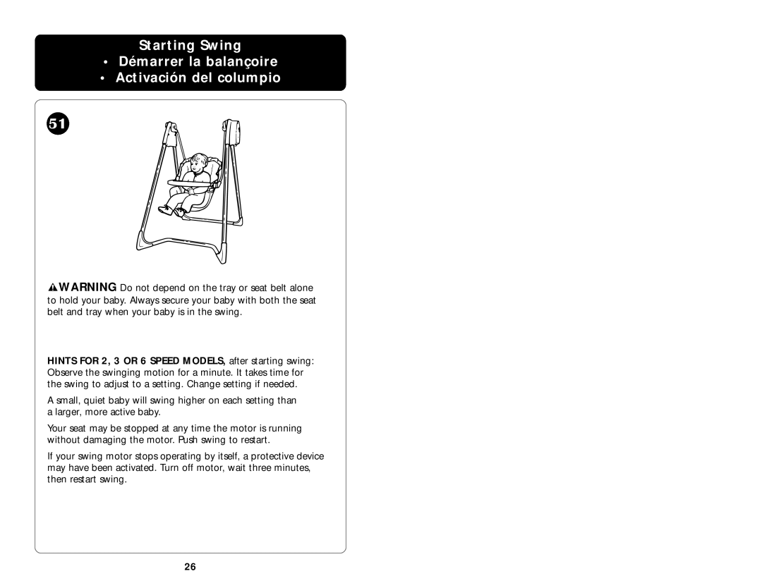 Graco Open Top Swings manual Starting Swing Démarrer la balançoire Activación del columpio 