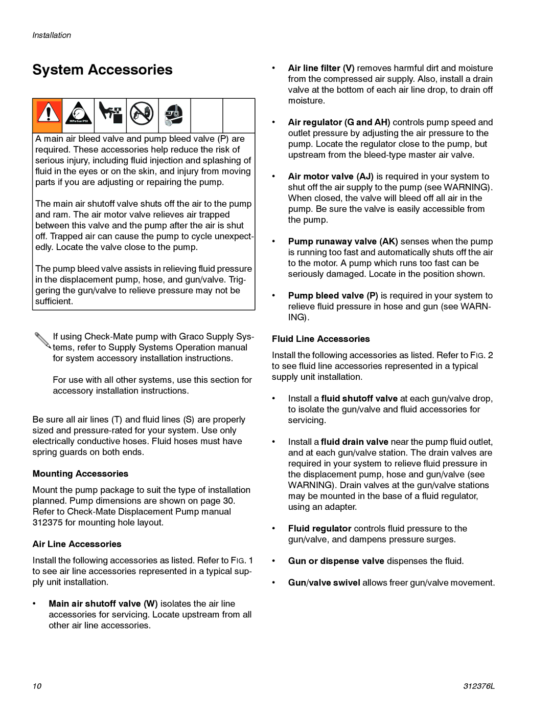 Graco P40RCM, P39LCS, P20LCM System Accessories, Mounting Accessories, Air Line Accessories, Fluid Line Accessories 