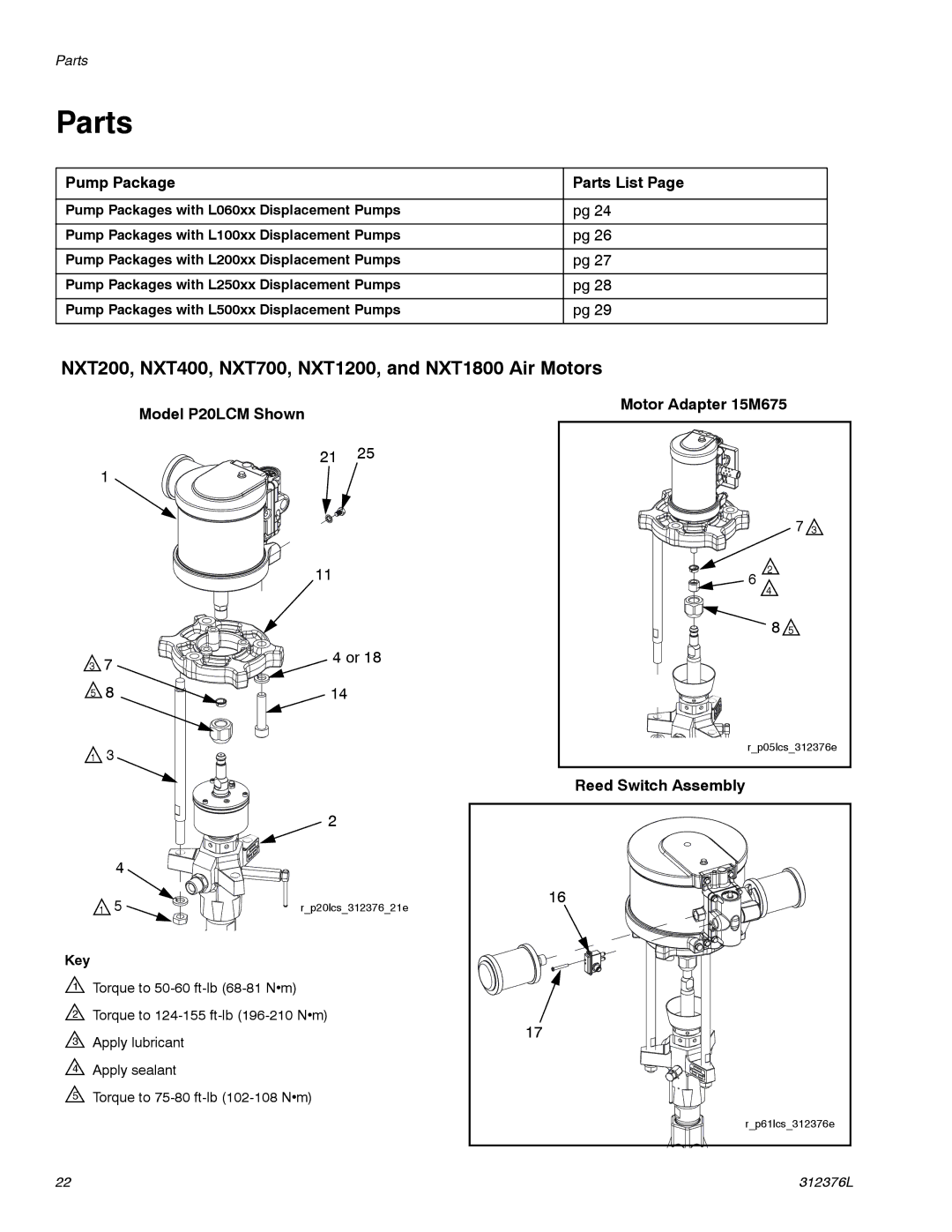 Graco P40RCM NXT200, NXT400, NXT700, NXT1200, and NXT1800 Air Motors, Pump Package Parts List, Reed Switch Assembly 