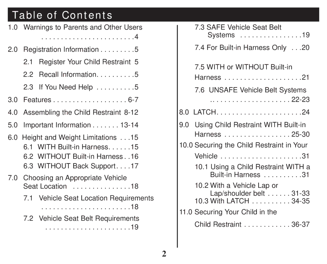 Graco PD101777B owner manual Table of Contents 