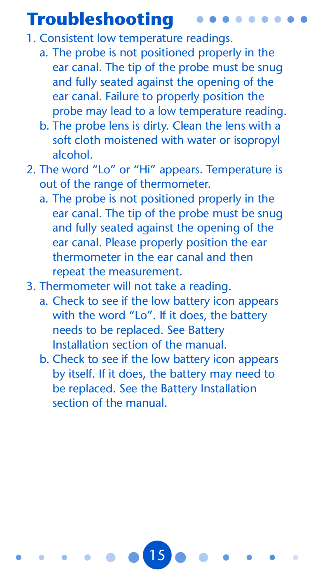 Graco 1750365, PD104815A owner manual Troubleshooting, Consistent low temperature readings 