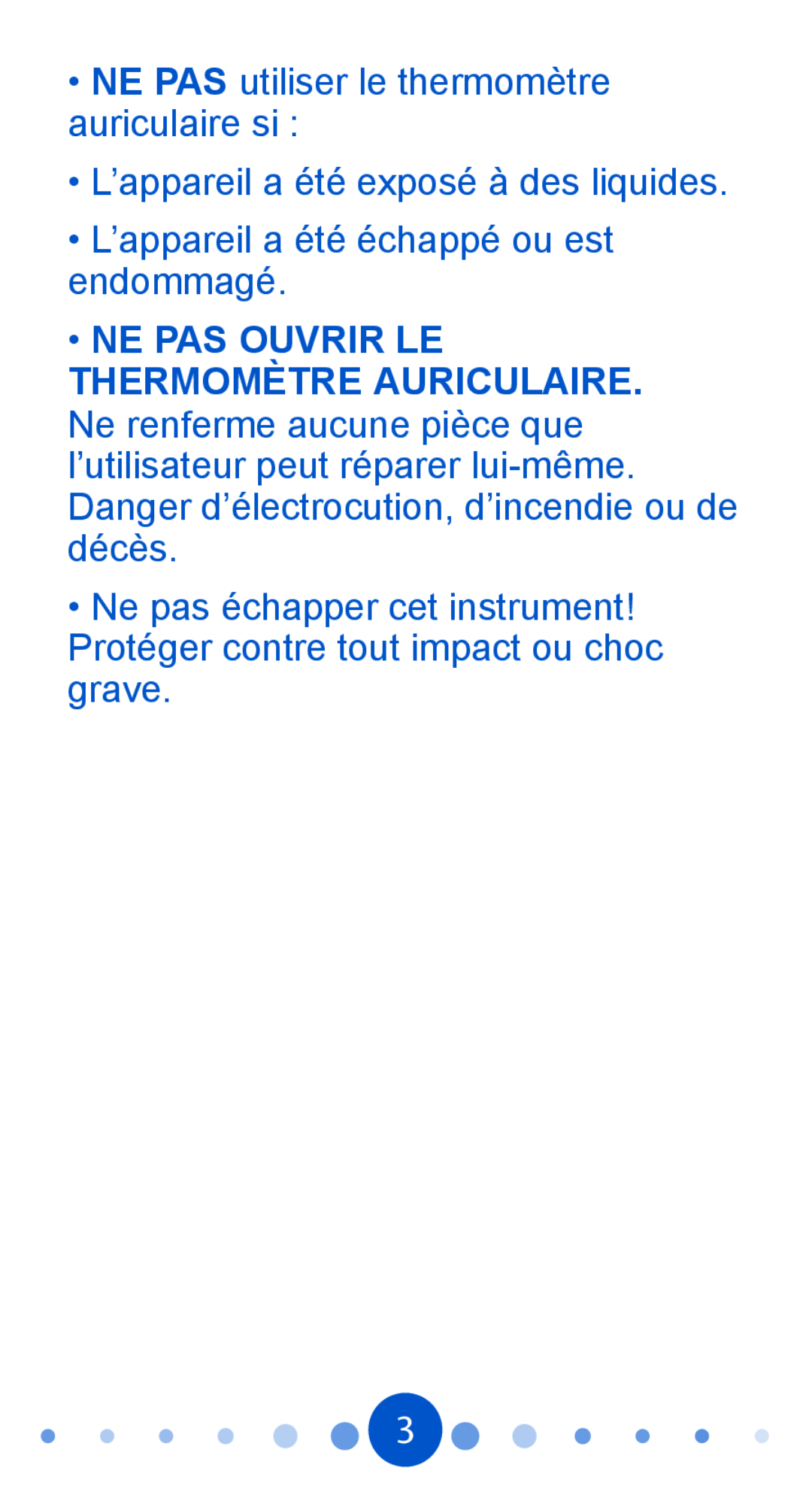 Graco 1750365, PD104815A owner manual NE PAS utiliser le thermomètre auriculaire si, L’appareil a été exposé à des liquides 