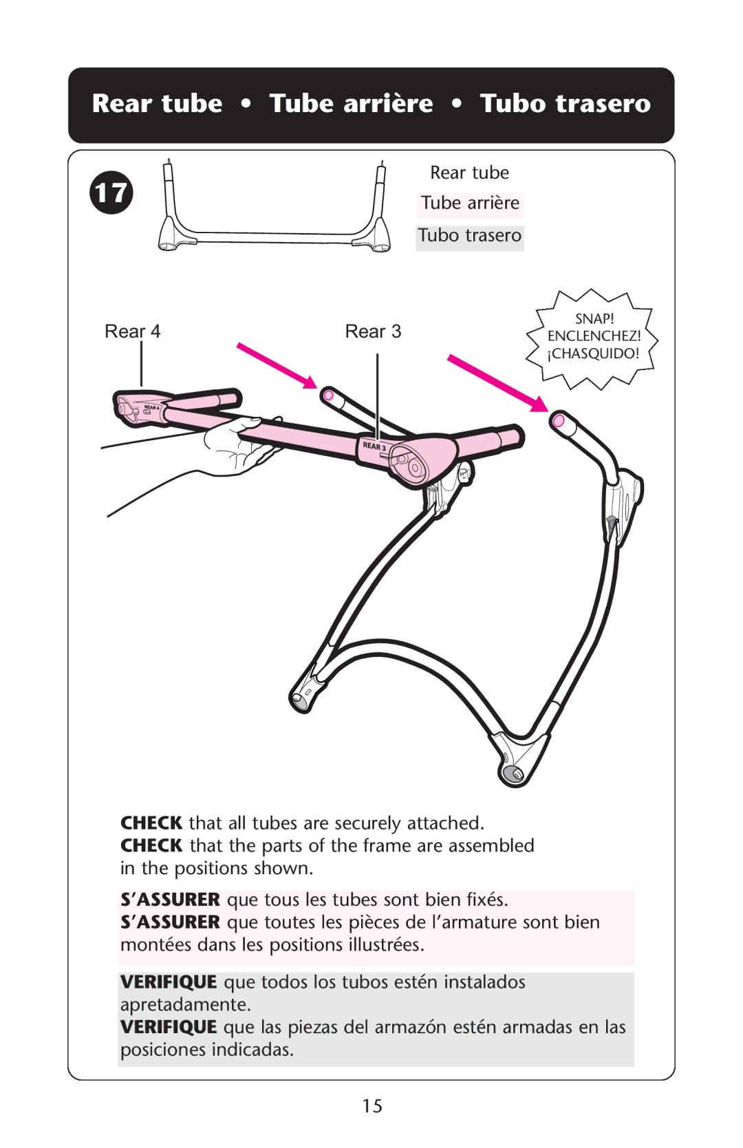 Graco 1750853, PD105033A, 1751553, 1751536 owner manual Rear tube Tube arrière Tubo trasero 