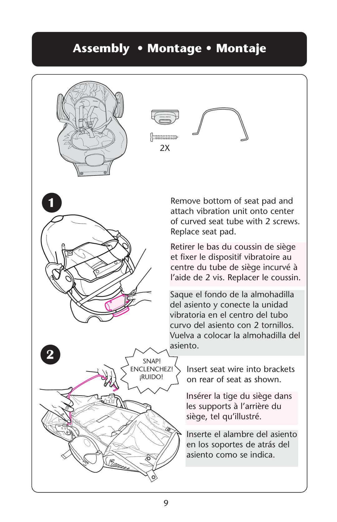 Graco PD105037A owner manual Assembly Montage Montaje 