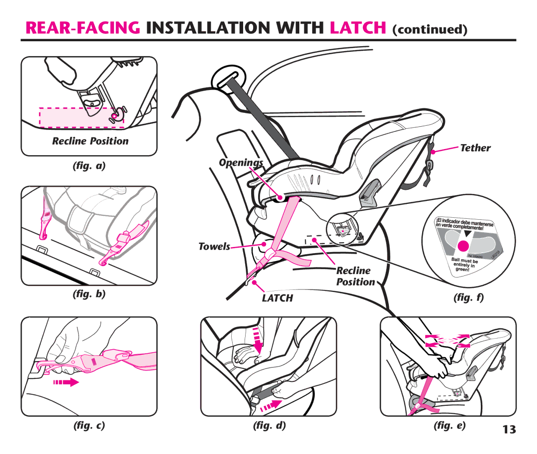 Graco 1758573, PD106974A manual ﬁg. a Openings Towels Recline Position ﬁg. b, ﬁg. f, ﬁg. c ﬁg. d ﬁg. e 