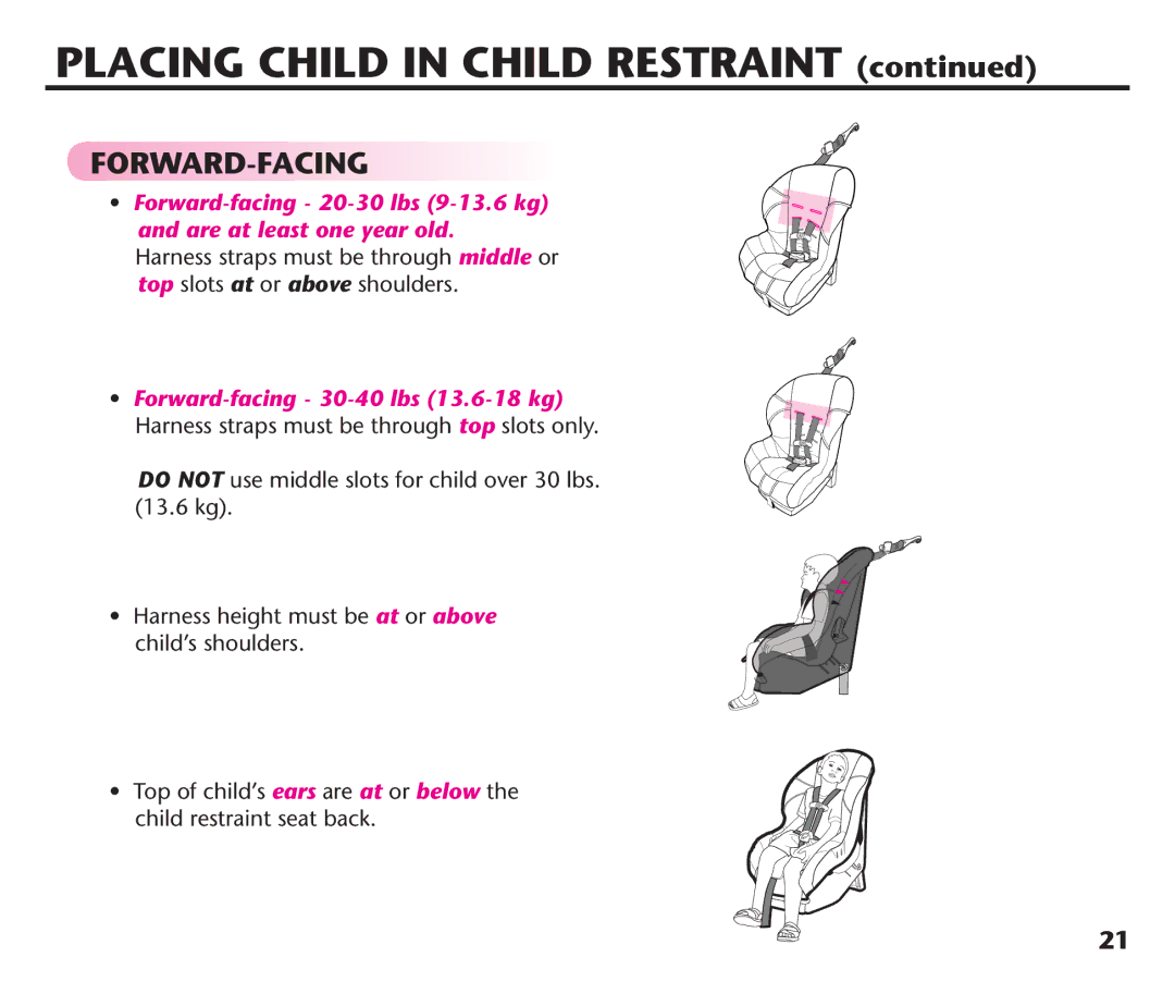 Graco 1758573, PD106974A manual Placing Child in Child Restraint, Childcrestraint Seat BACK 