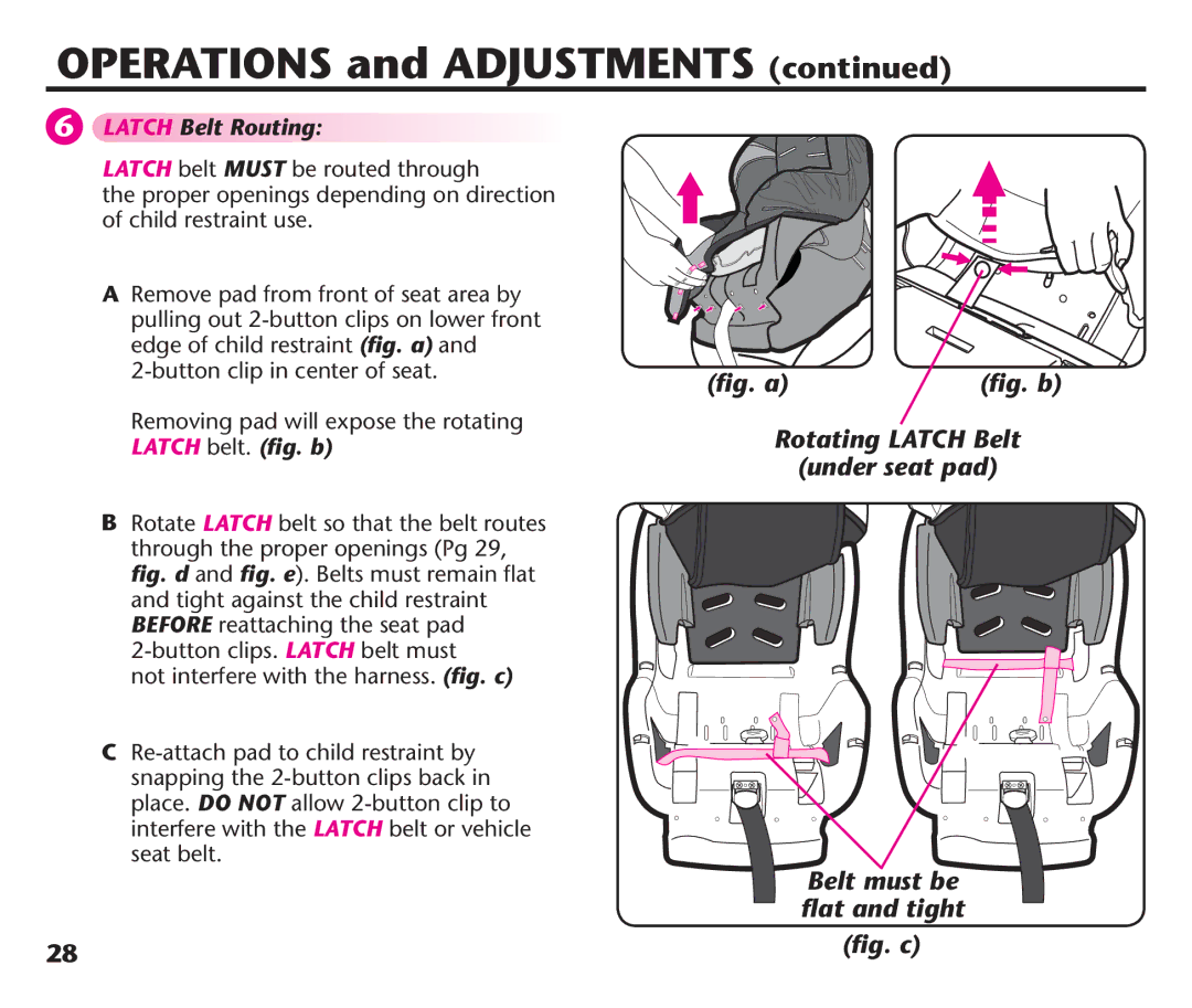 Graco PD106974A, 1758573 manual Latch Belt Routing, 2EMOVING PAD will Expose the Rotating Latch belt. ﬁg. b 